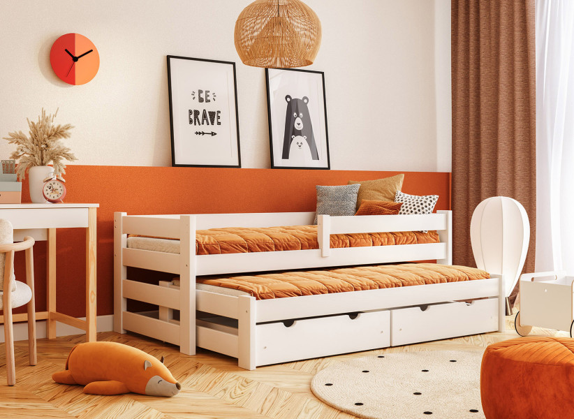 Drewniane Łóżko Dziecięce ERNEST - Pojedyncze Łóżeczko z Dostawką