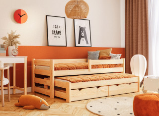 Drewniane Łóżko Dziecięce ERNEST - Pojedyncze Łóżeczko z Dostawką
