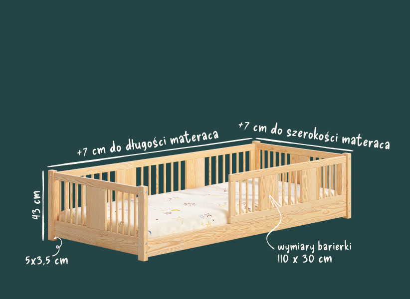 Pojedyncze łóżko dziecięce LENA – niskie łóżko Montessori