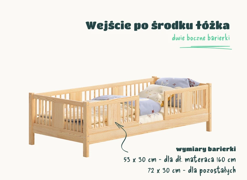Łóżko LENA 10 cm – barierka długa wejście boczne