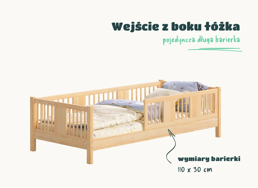 Łóżko LENA 10 cm – barierki podwójne wejście środkowe