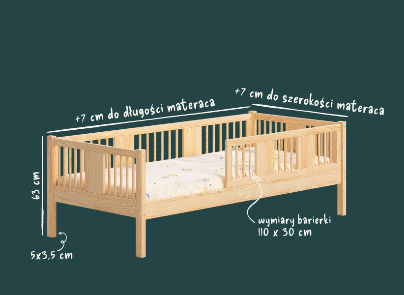 Łóżko dziecięce LENA  – łóżko z szufladą i wysokimi barierkami