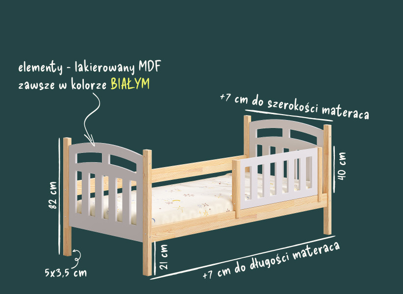 Drewniane Łóżko Dziecięce SUZIE - Jednoosobowe Łóżko do Pokoju Dziecka
