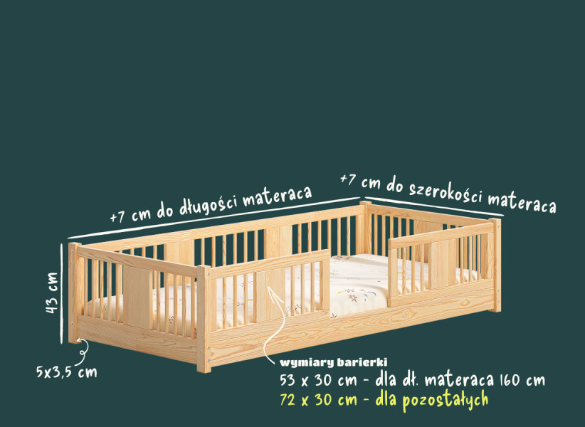 Pojedyncze łóżko dziecięce LENA – niskie łóżko Montessori
