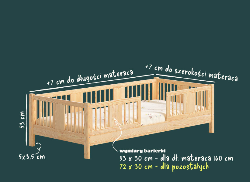 Pojedyncze łóżko dziecięce LENA – niskie łóżko Montessori