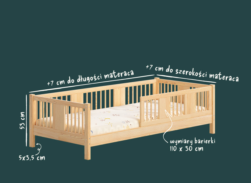 Łóżko dziecięce LENA 10 – łóżko Montessori z okrągłymi szczebelkami