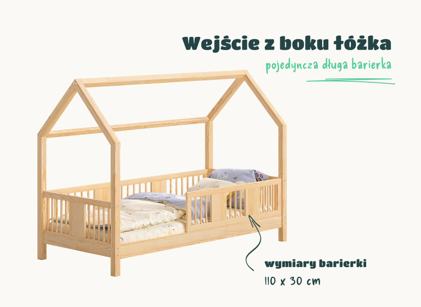 Łóżko domek LENA z wysoką barierką