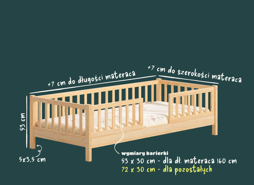 Łóżko dziecięce ENZO 10 — nóżki 10 cm, dwie barierki | YOUKO