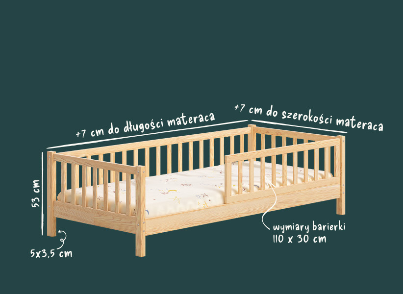 Łóżko ENZO 10 z wysoką barierką — Montessori | YOUKO