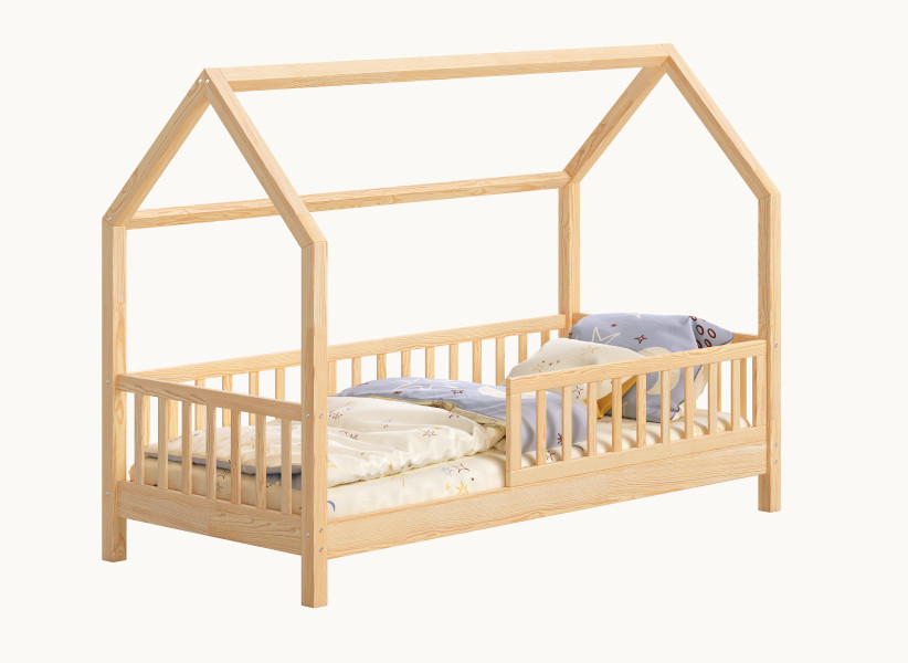Łóżko domek ENZO 10 z wysoką barierką — nóżki 10 cm | YOUKO