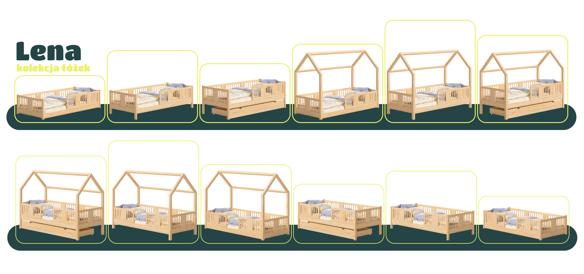Łóżko dziecięce LENA 10 cm – drewniane łóżko z okrągłymi szczebelkami